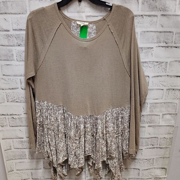Easel Taupe Floral Ruffle Hem Tunic - Picture 1 of 3